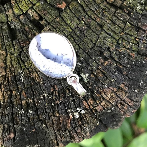 925 Sterling Silver Blue & White Agate Gemstone Rare Vintage Pendant - Picture 2 of 6